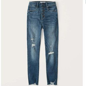 High Rise Super Skinny Ankle Jeans DARK RIPPED WASH Size 31